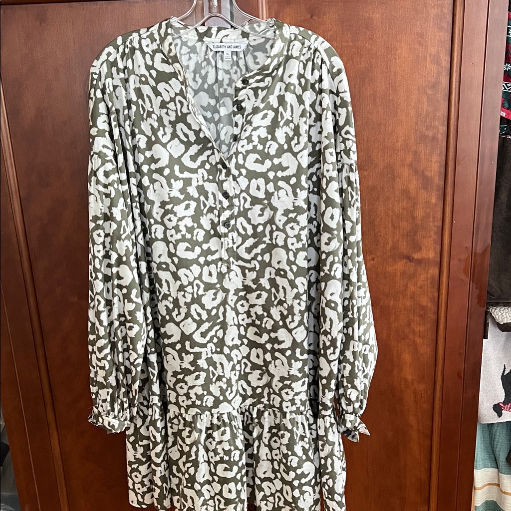 Elizabeth And James Green And White Patterned Long Sleeve Dress